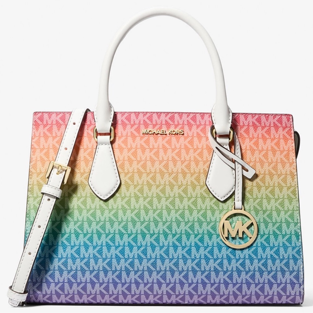 Michael Kors Rainbow MK Signature Satchel with White Trim